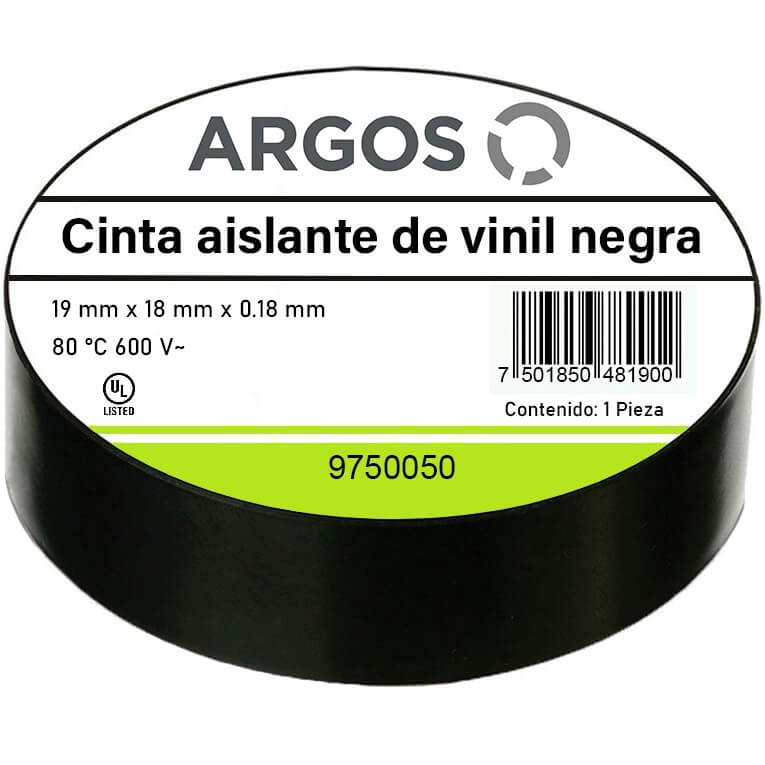 Cinta Aislante de Vinil Negra Argos
