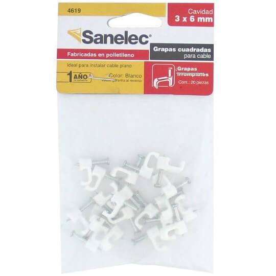 Grapa Cuadrada 3 x 6 mm para Cable Plano, Bolsa de 100 pz