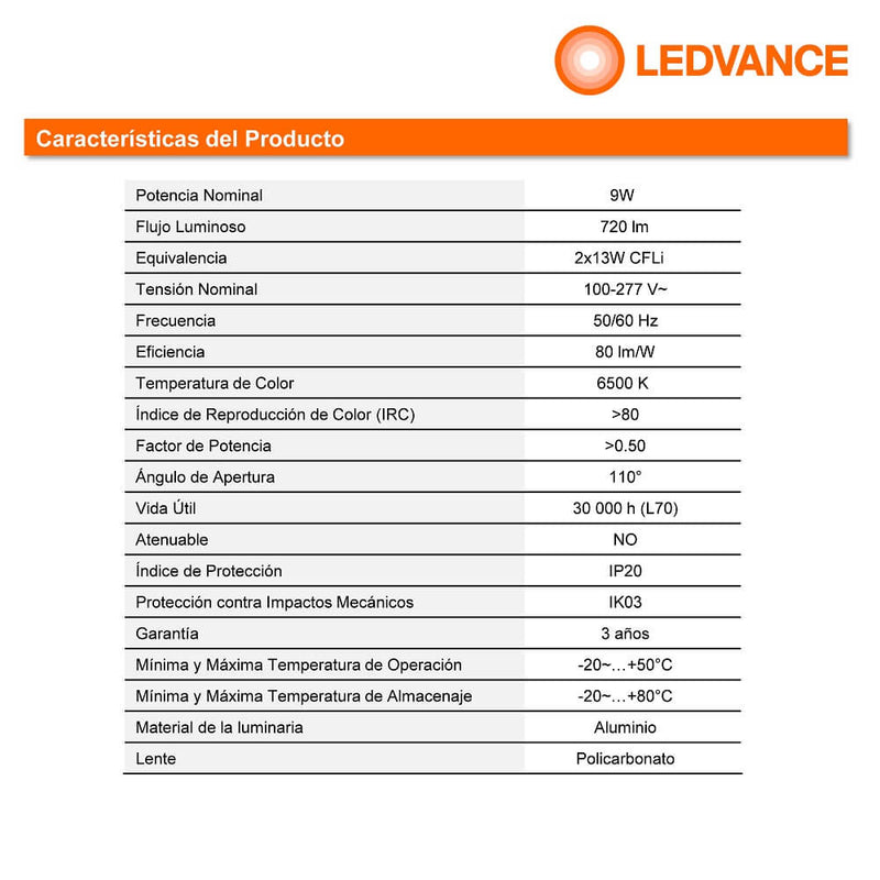 Luminaria Downlight 9W 6500K