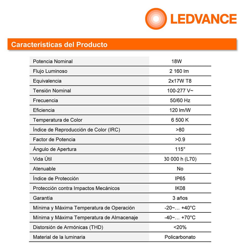 Luminaria Led Damp Proof 18W 6500K