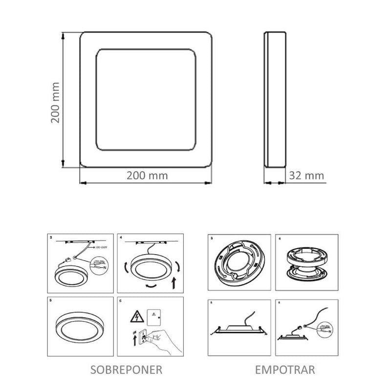 Luminaria Led Slim Plafon Square 15W