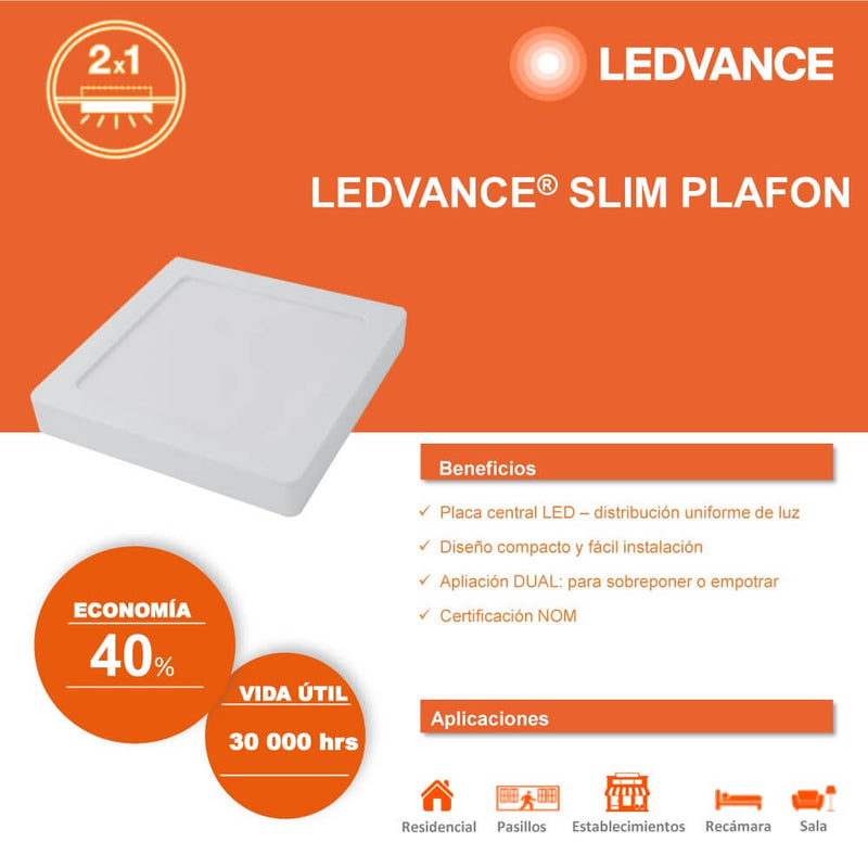 Luminaria Led Slim Plafon Square 15W