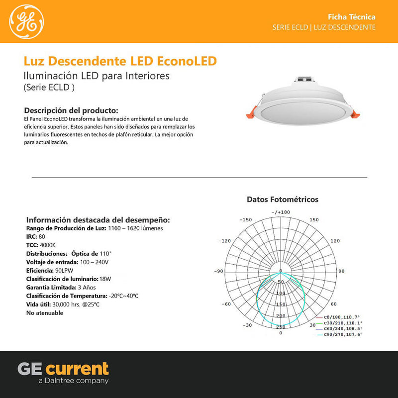Luminaria Led Downlight  8" 18W